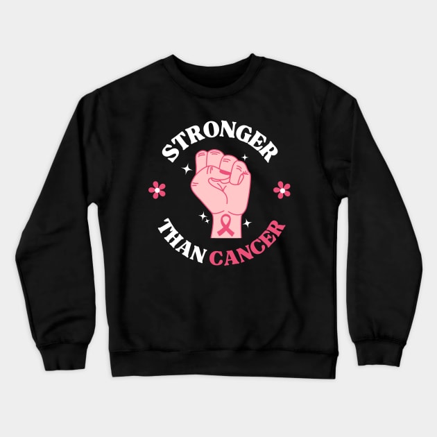 Women Union Fist Stronger Than Breast Cancer Awareness Crewneck Sweatshirt by Illustradise